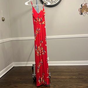 Women’s EXPRESS Long Red Floral Dress (New, size XS)